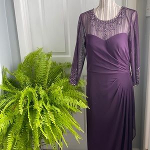 Eggplant Long Sleeve Beaded Gown Long Sz 16